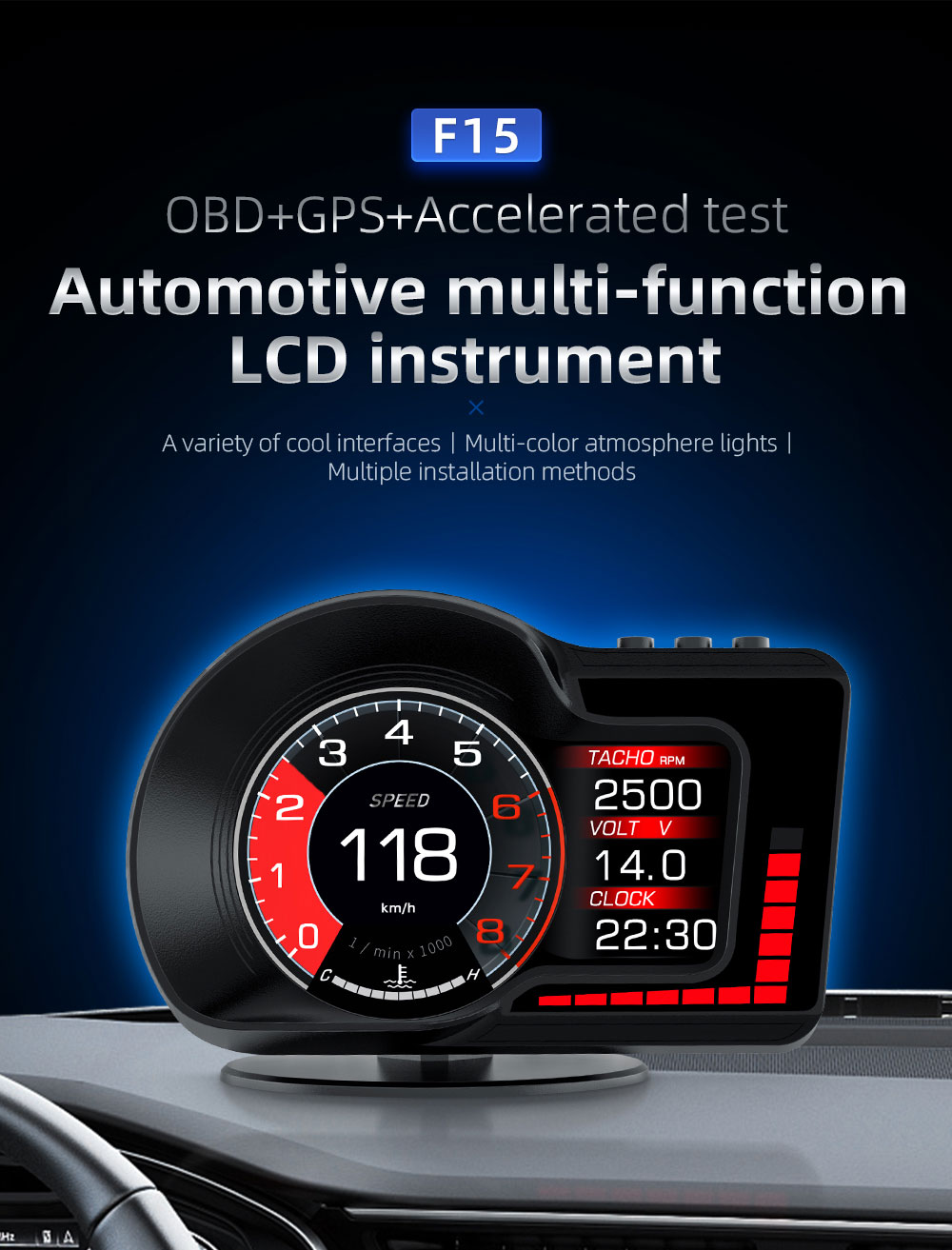 Hot Selling Multi-Language F15 - Hud Obd2 Multi Function Alarm ulasan dan harga